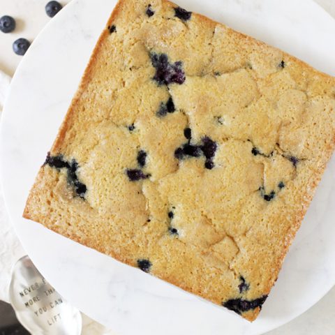 This simple blueberry buttermilk cake is perfect for any occasion! Light, fluffy & filled with plenty of fresh blueberries! Includes a dairy free option!