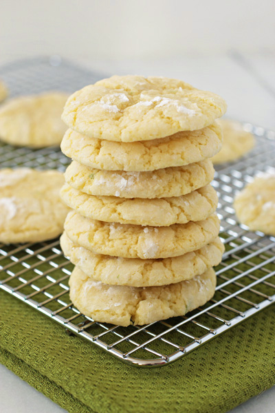 A stack of Lime Sugar Cookies on a wire cooling rack.