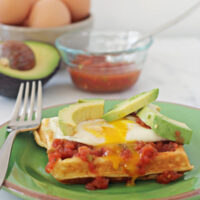 Overnight cornmeal waffles with eggs and salsa