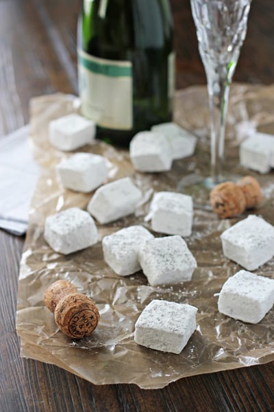 Champagne Marshmallows on crinkled parchment paper.