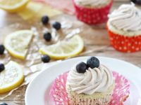 Lemon Poppy Seed Cupcakes with Blueberry Cream Cheese Frosting | cookiemonstercooking.com