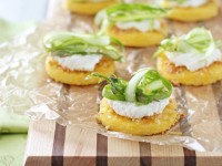 Polenta Bites with Ricotta and Shaved Asparagus | cookiemonstercooking.com