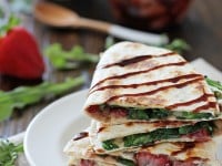 Roasted Strawberry, Brie and Arugula Quesadillas | cookiemonstercooking.com