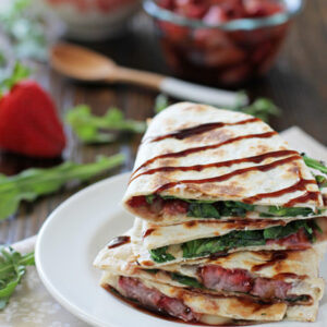 Roasted Strawberry, Brie and Arugula Quesadillas | cookiemonstercooking.com