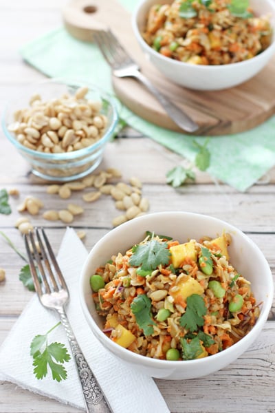 Two white bowls filled with Barley Salad.