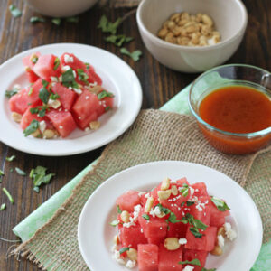 Watermelon Salad with Sriracha Vinaigrette | cookiemonstercooking.com