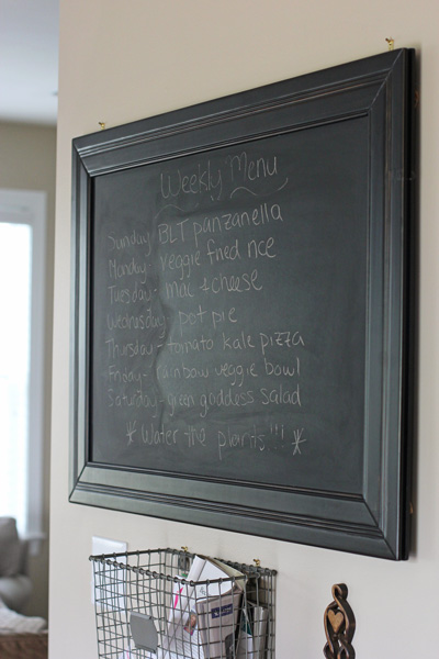 A chalkboard with a weekly meal plan.
