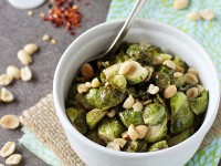 Honey Roasted Brussels Sprouts with Peanuts | cookiemonstercooking.com