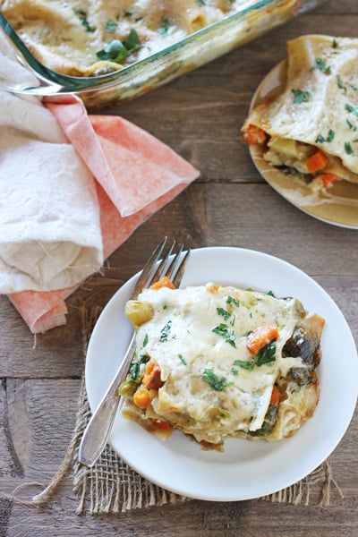 Two slices of Root Vegetable Lasagna on plates.