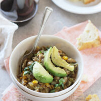 White Bean Salsa Verde Chili with Lentils and Quinoa | cookiemonstercooking.com