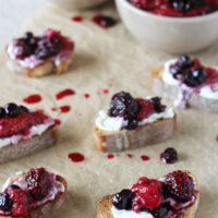 Recipe for roasted berry and ricotta crostini. A simple, yet impressive dish perfect for brunch or even dessert!