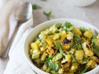 Recipe for grilled corn and pineapple salsa. A simple, sweet and savory salsa perfect for snacking, on tacos, or however you like!