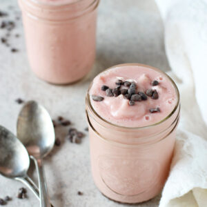 Recipe for dairy free creamy watermelon coconut milkshakes. With frozen watermelon, coconut milk, maple syrup and vanilla! Vegan! A fun summer treat!