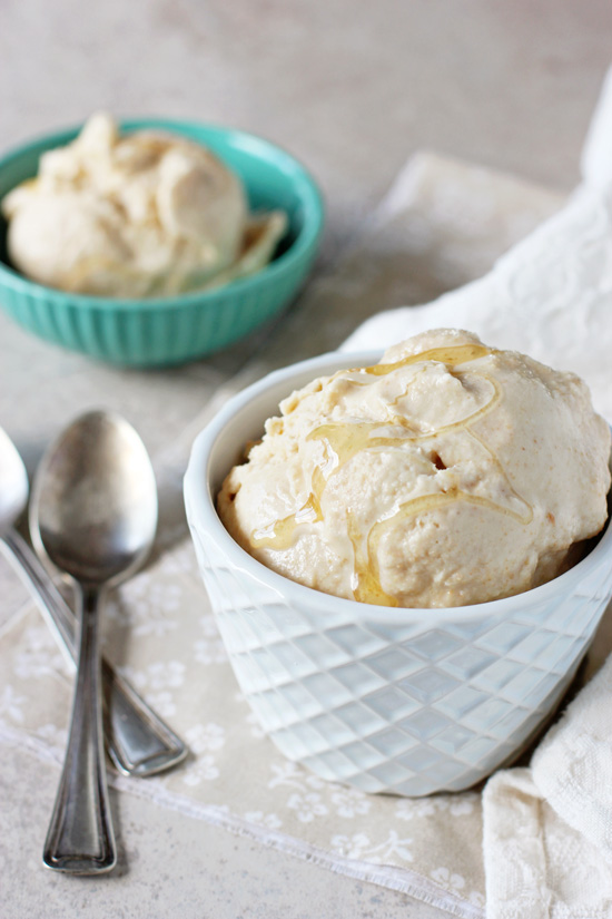 Two bowls filled with Honey Peanut Butter Ice Cream.