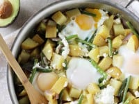 Recipe for potato, green bean and goat cheese breakfast skillet. Made all in one dish and on the table in 35 minutes or less!