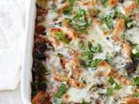 Recipe for kale and eggplant baked ziti. A comforting pasta dish filled with veggies! With a simple homemade sauce and plenty of cheese!