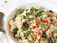 A bright and healthy mediterranean couscous salad recipe filled with roasted veggies, salty feta and a lemon dressing! A perfect main or side dish!