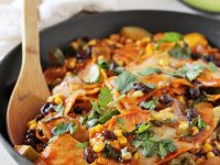 These easy & one-pot summer vegetable skillet enchiladas are a family favorite! Filled with summer produce and on the table in 30 minutes!