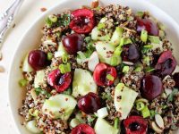 Filled with sweet cherries, crunchy cucumber and fresh basil, this cucumber quinoa salad makes a perfect summer dish! Ready in 35 minutes or less!