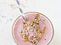 A healthy and satisfying peanut butter and jelly smoothie! Tastes like the classic sandwich! Perfect for breakfast, snacking or a better-for-you dessert!