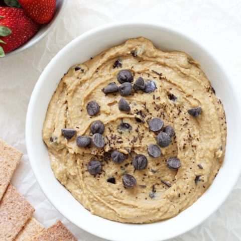 Just 10 minutes and a few simple pantry staples to this peanut butter cookie dough dessert hummus! This healthier dessert is easy to make and completely addicting! Vegan & gluten free!