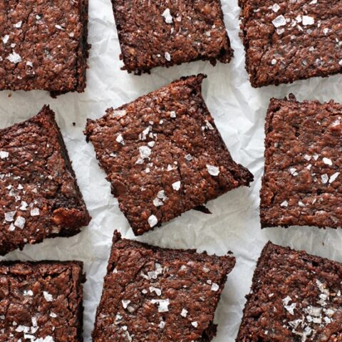 These simple, homemade dairy free brownies are fudgy, chewy and completely irresistible! Packed with almond flour, tahini and three kinds of chocolate, they are excellent for any occasion! Dairy and gluten free!