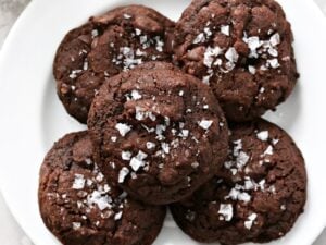 A white plate filled with Dairy Free Chocolate Cookies.