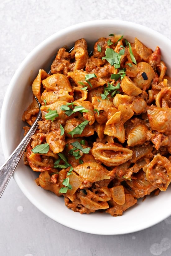 A bowl of Dairy Free Hamburger Helper.