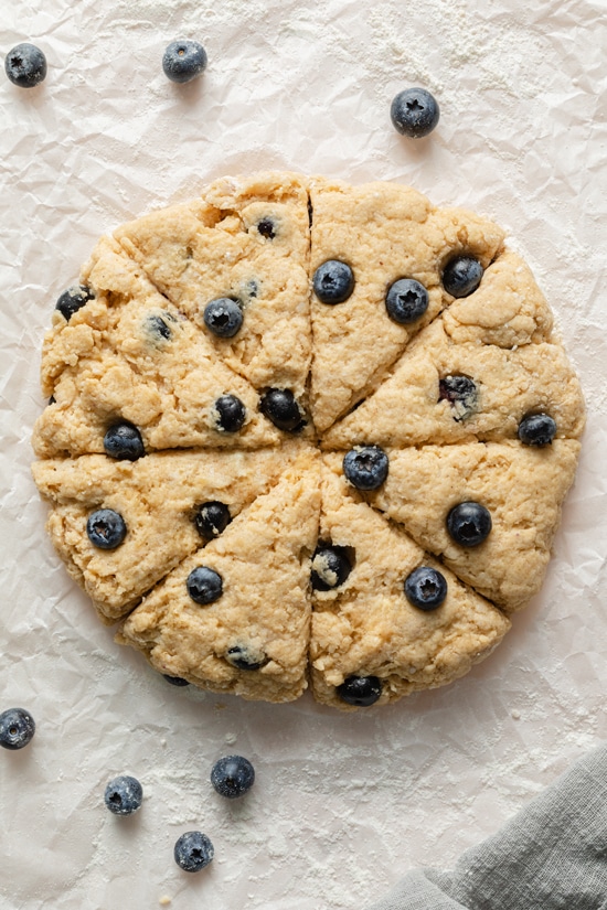 Scone dough patted into a circle.