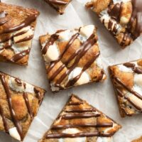 Dairy Free S'mores Cookie Bars on parchment paper.