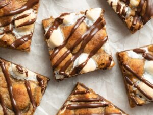 Dairy Free S'mores Cookie Bars on parchment paper.