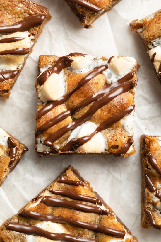 Several Dairy Free S'mores Bars on parchment paper.
