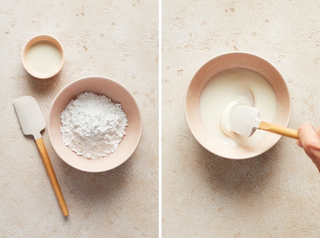 Glaze ingredients in small bowls and then whisked together.