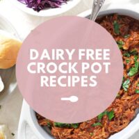 Pulled bbq chicken with Dairy Free Crock Pot Recipes text overlay.