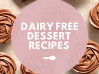 Chocolate cupcakes with Dairy Free Dessert Recipes text overlay.