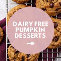 Pumpkin cookies with Dairy Free Pumpkin Desserts text overlay.