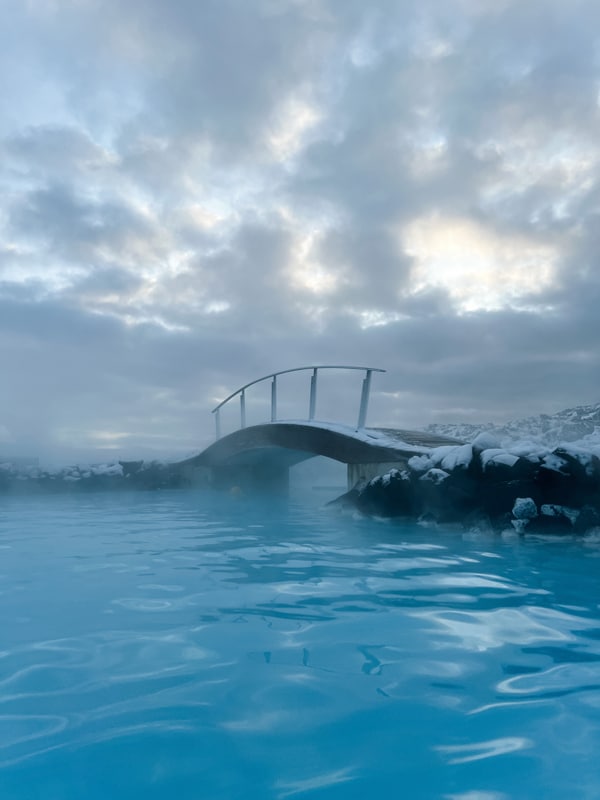 A bridge in the Blue Lagoon in Iceland.